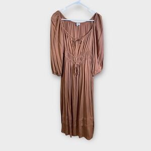 Polagram Maxi‎ Dress Rust Square Neck Long Sleeve Pockets Size L Fall Romantic